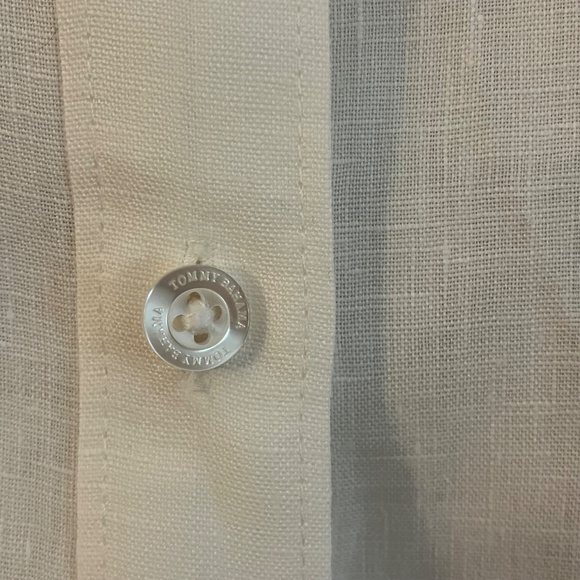 Tommy Bahama Linen White Cap Short Sleeve Women's L Blouse Button Up Shirt Top - Picture 6 of 10